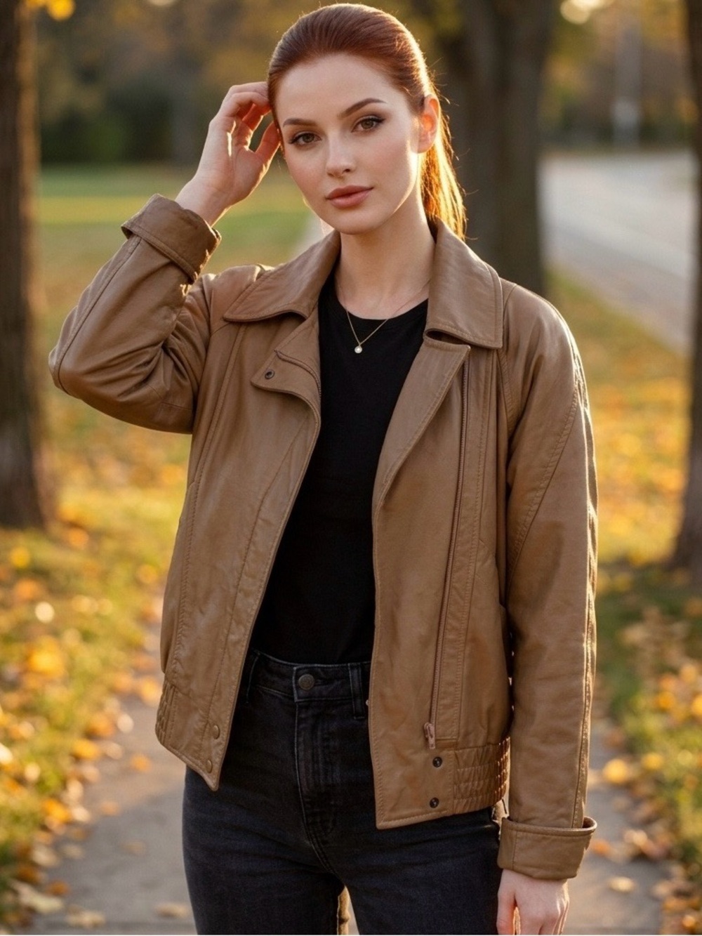 2090 - Danier Taupe Leather Jacket with Rose Lining